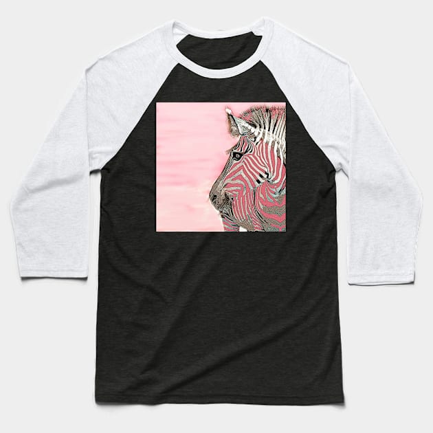 Zebra Pink and White Abstract Baseball T-Shirt by Overthetopsm